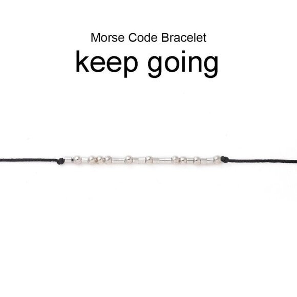 Inspirational Keep Going Handcrafted Silver Black Unisex Morse Code Bracelet - Picture 1 of 5